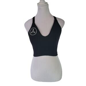 Free‎ People Movement Size XS Good Karma Crop Tank Black Cross Back Symbol Front